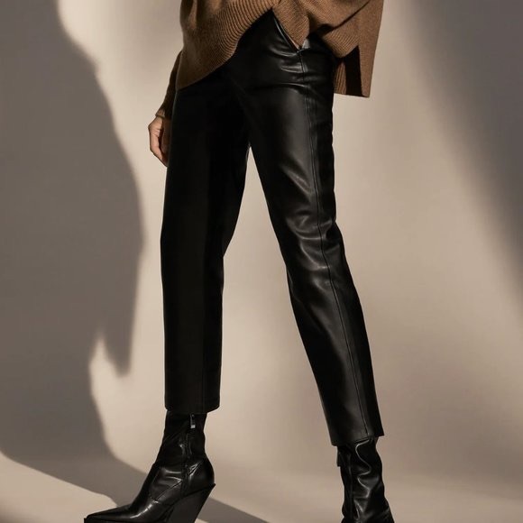 Zara Faux Vegan Leather Straight Leg Pants Black 10 - Picture 1 of 12